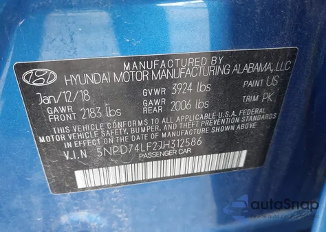 2018 Hyundai Elantra Se z USA, uszkodzony, nr VIN 5NPD74LF2JH312586